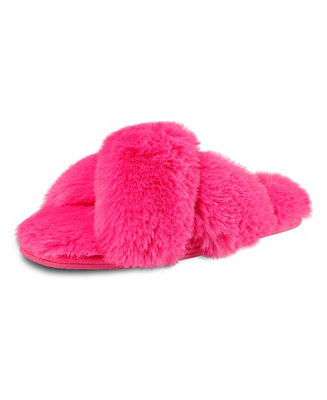 Women's Extra Soft High Plush Cross Band Slide Slippers | Macy's