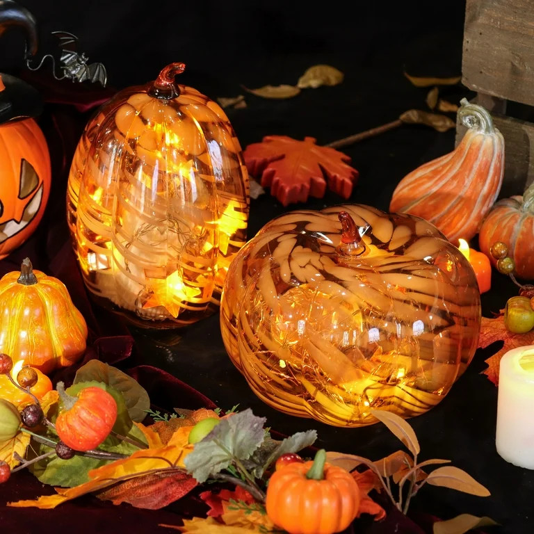 Better Homes & Gardens 8" Tall Marble Glass Pumpkin, Orange | Walmart (US)