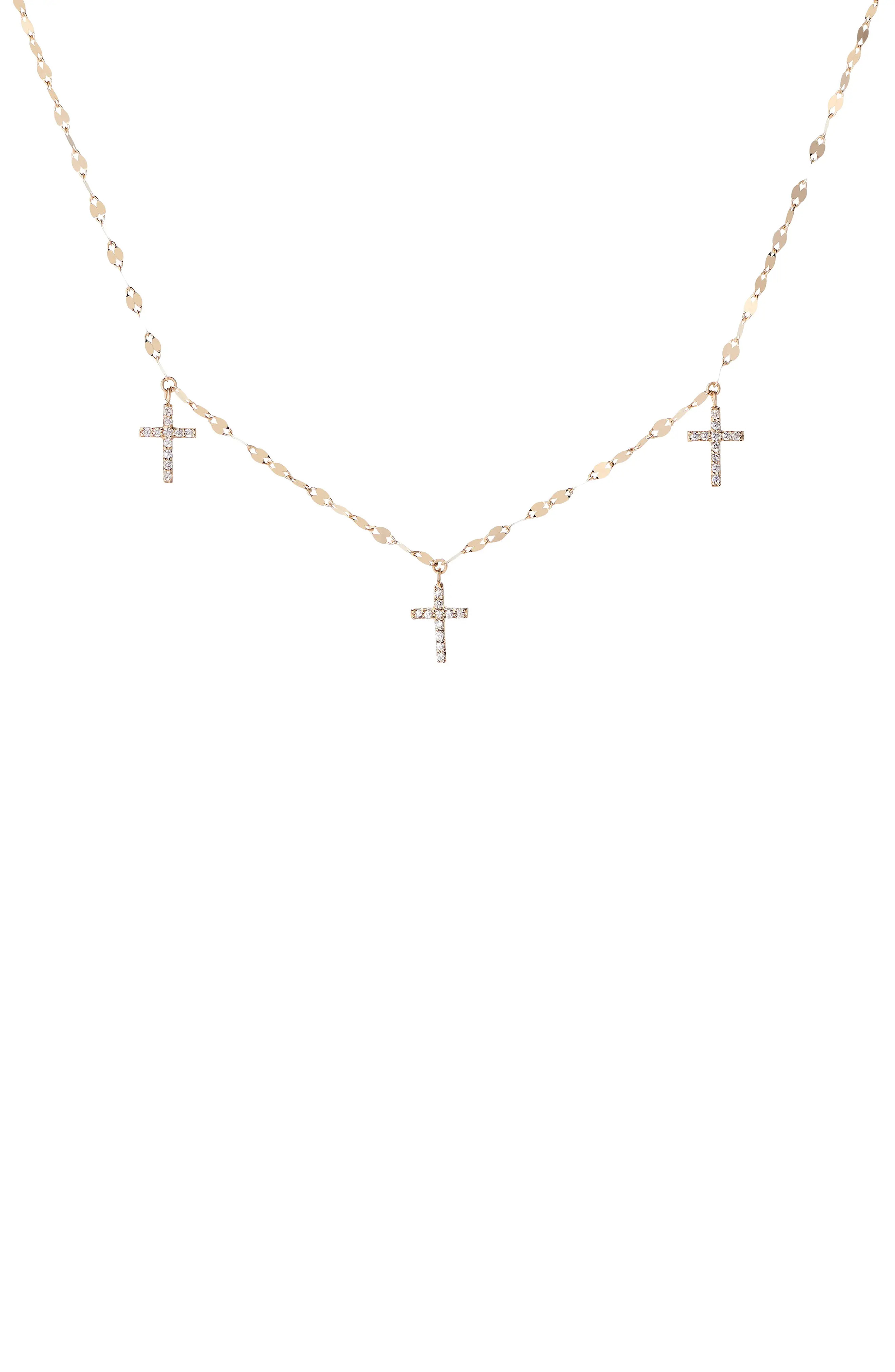 14K Gold Triple Diamond Cross Charm Necklace (Women) | Nordstrom | Nordstrom