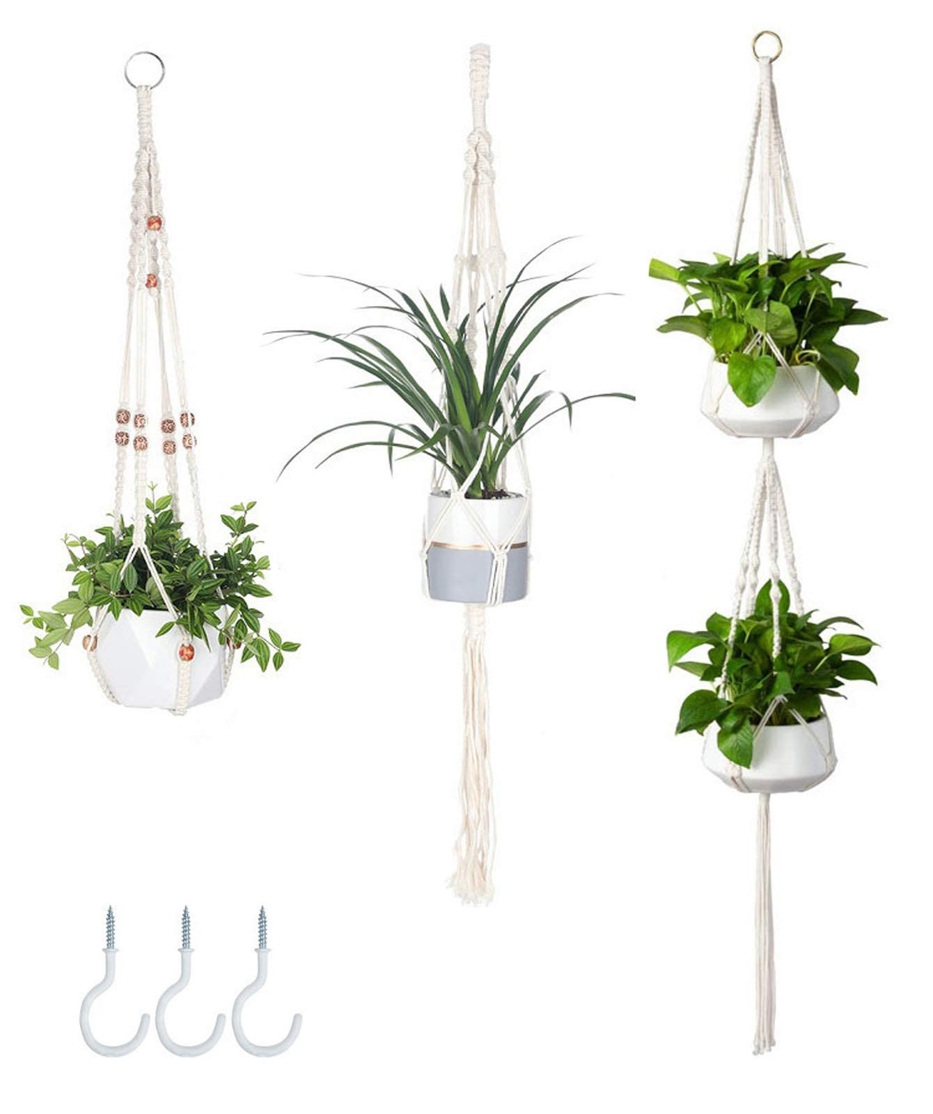 AOMGD 3 Pack Macrame Plant Hanger Indoor Hanging Planters,Different Size Handmade Cotton Rope for... | Amazon (US)