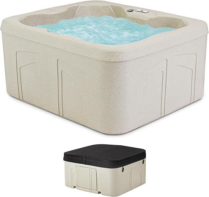 LifeSmart 4-Person Plug & Play Square Hot Tub with Thermal Cover, Sand - Home Outdoor Backyard Sp... | Amazon (US)
