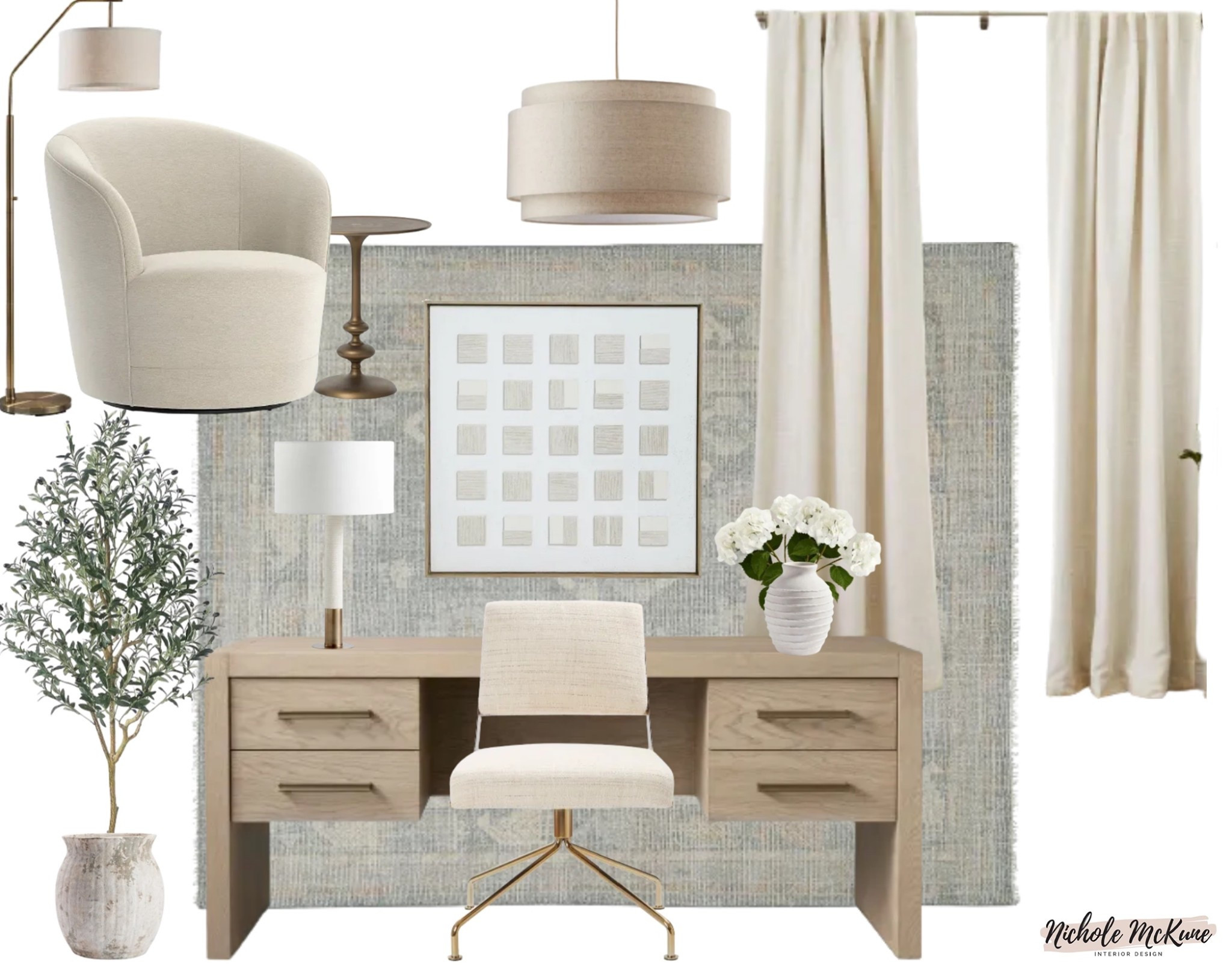 A fresh + elevated home office design ✨🤍
Soft neutrals, warm textures, and timeless brass accents create a workspace that feels calming, stylish, and functional. Every piece in this mood board was selected to bring balance and beauty to your everyday workflow.
Tap to shop the desk, chairs, lighting, curtains, rug, artwork, decor, and greenery!

#LTKHome #LTKWorkspace #OfficeDesign #HomeOfficeInspo #NeutralHomeDecor #OrganicModernHome #WorkFromHomeSetup #InteriorDesignMoodBoard #ModernOfficeDesign #HomeDecorFinds #CalmHomeStyle #LTKSaleAlert
