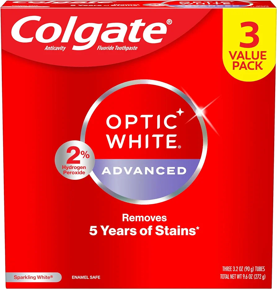 Colgate Optic White Advanced Hydrogen Peroxide Toothpaste, Teeth Whitening Toothpaste Pack, Ename... | Amazon (US)