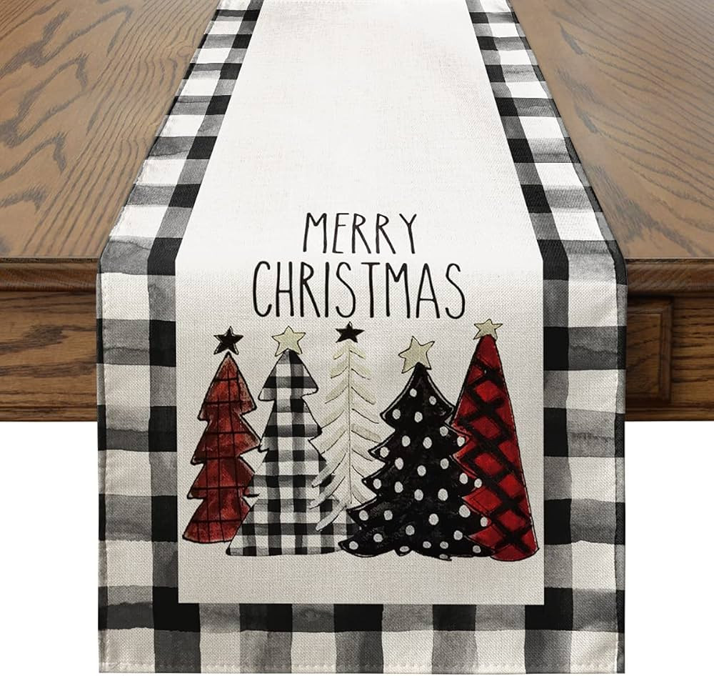 Artoid Mode Waterclor Buffalo Plaid Christmas Trees Merry Xmas Table Runner, Seasonal Winter Holi... | Amazon (US)