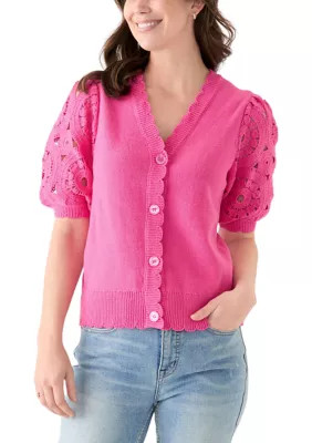 Women's Crochet Sleeve Scalloped Cardigan | Belk