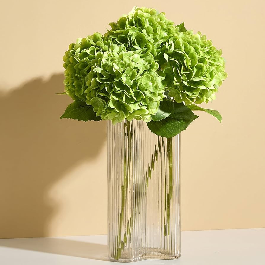 Real Touch Green Hydrangea Artificial Flowers (4-Pack) -20" Faux Hydrangea Flowers with Long Stem... | Amazon (US)