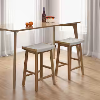 Costway 25.5 in. Brown Backless Wood Bar Stool Counter Stool with Saddle Seat (Set of 2) M1C11219... | The Home Depot