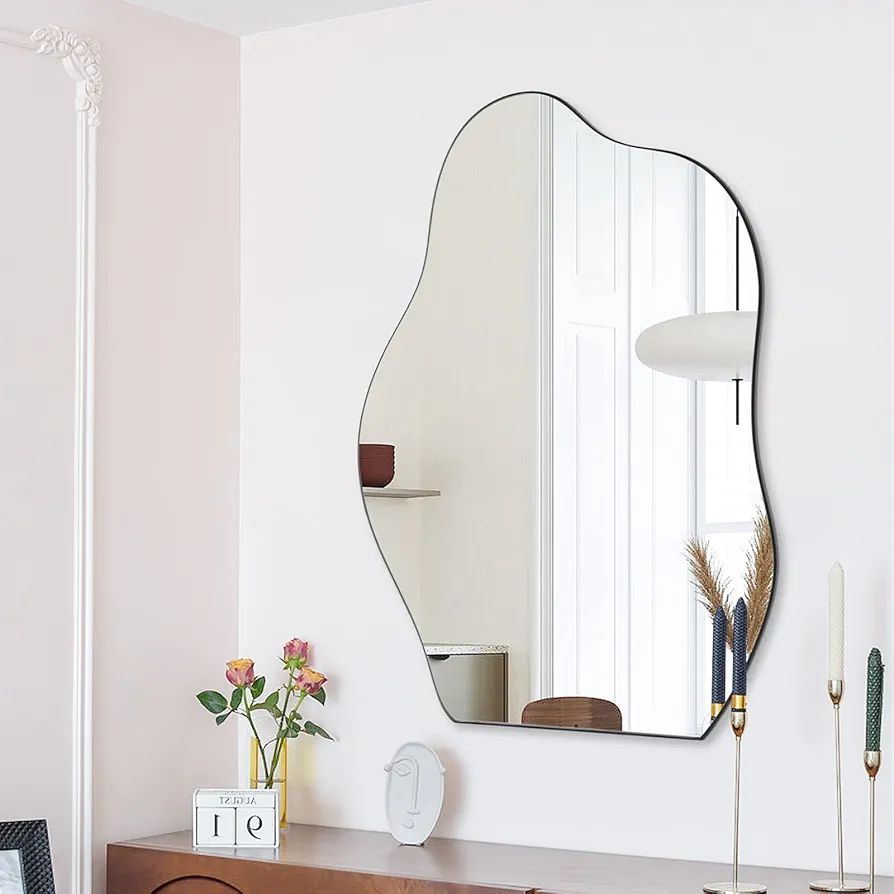 BEAUTYPEAK Asymmetrical Mirror, 24 x 32 Inches Irregular Wall Mirror, Wood Frame Unique Shape Wal... | Amazon (US)