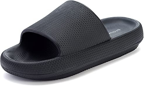 BRONAX Slides for Men Pillow Slippers Open Toe EVA House Sandals Sandles for Male Size 13 14 Comfy Cushioned Thick Sole 48-49 Black | Amazon (US)