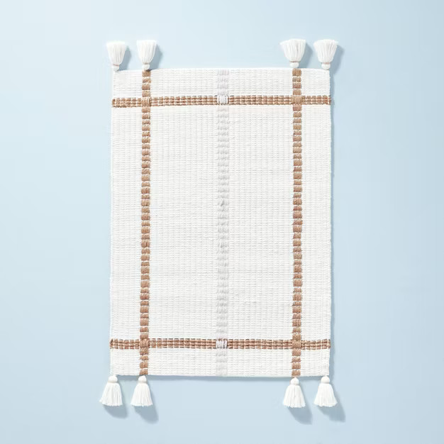 Bold Cross Stripes Tassel Rug Cream/Tan - Hearth & Hand™ with Magnolia | Target