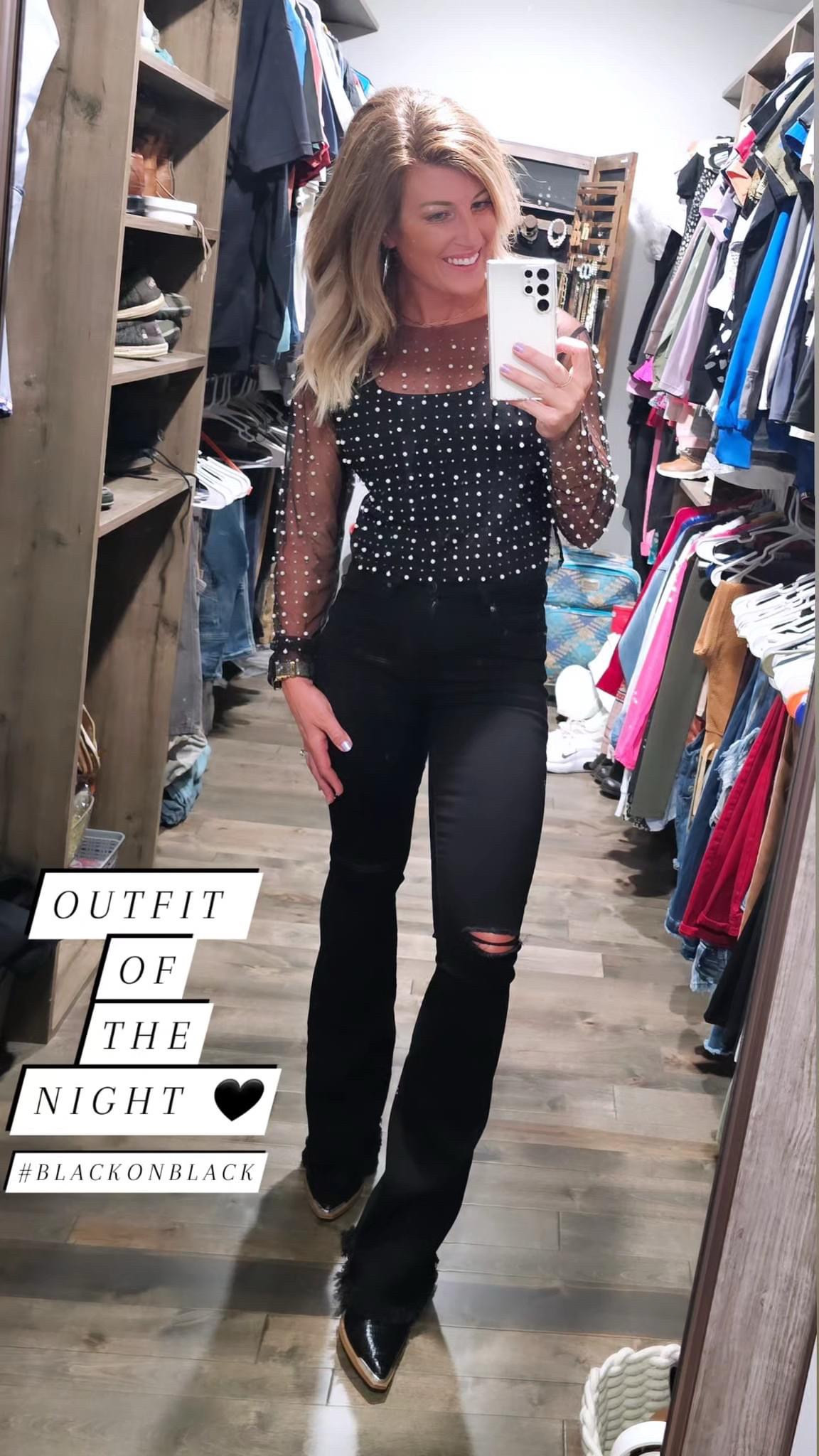 Black on Black forever 🖤 these pearl tops are SO versatile! Wear them like shown or with a skirt!- or even under a tee as an adorable layering piece! 🤍 Snag one now ON SALE! 🏷️ 

135lb 5’5” I am in the small! 

#LTKStyleTip #LTKSaleAlert