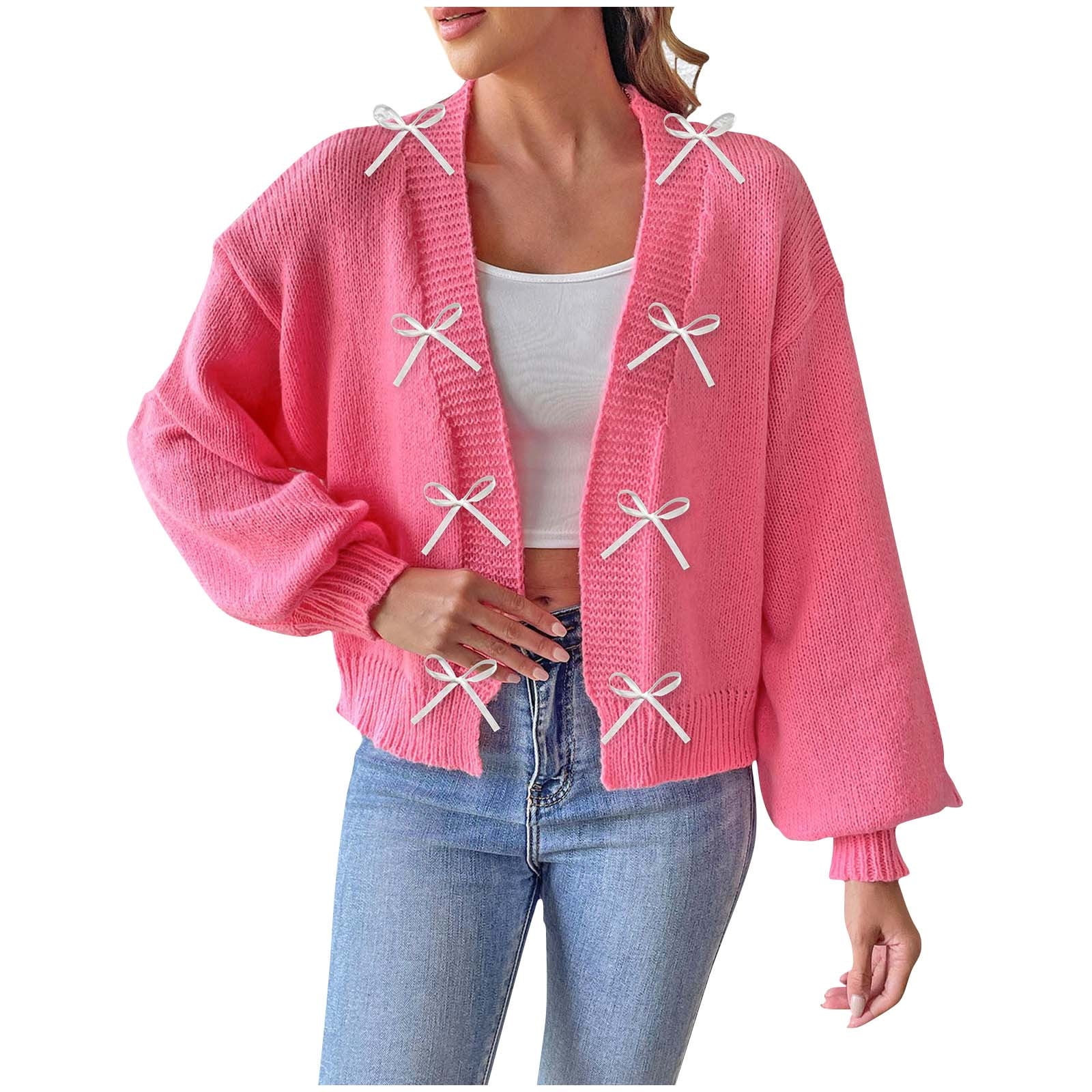 MaFYtyTPR Women's Cardigan Sweater Fall Winter Casual Loose Solid Color Bow Long Sleeved Fashion ... | Walmart (US)