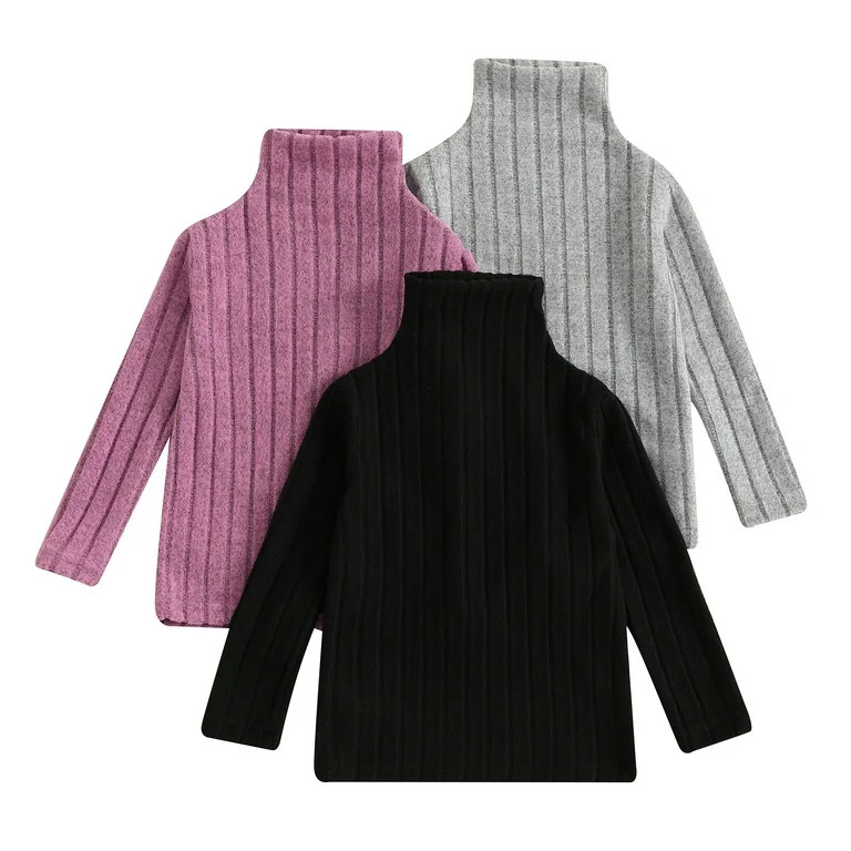 Binshrliy 3 Packs Little Girl Turtleneck Sweater 1T 2T 3T 4T 5T 6T Toddler Casual Clothes Solid C... | Walmart (US)