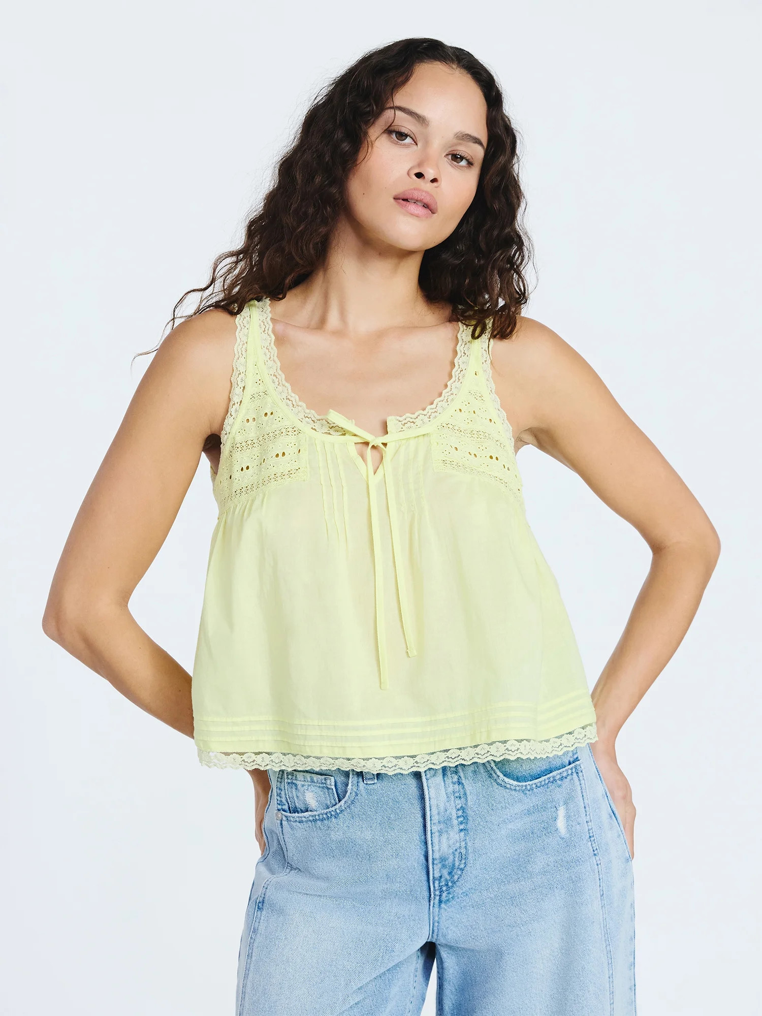 Scoop Women's and Women's Plus Flowy Cotton Tank Top with Lace Trim, Sizes XS-4X | Walmart (US)