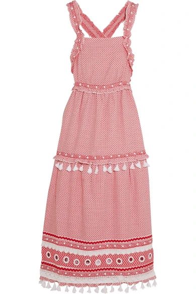 Dodo Bar Or - Embellished Lace-trimmed Cotton-jacquard Midi Dress - Crimson | NET-A-PORTER (US)