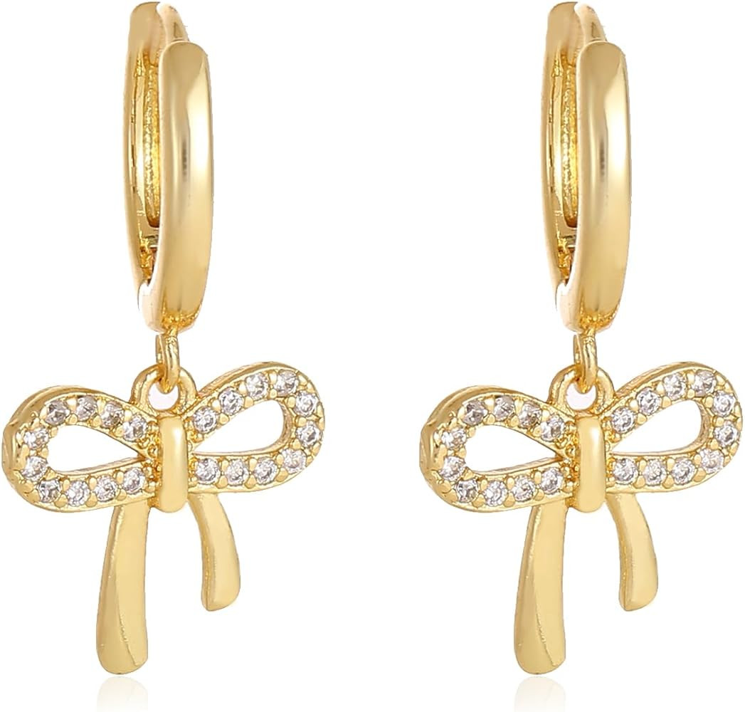 Bow Hoop Earrings for Women Gold/Silver Bow Statement Tassel Rhinestone Earrings Jewelry Gifts | Amazon (US)
