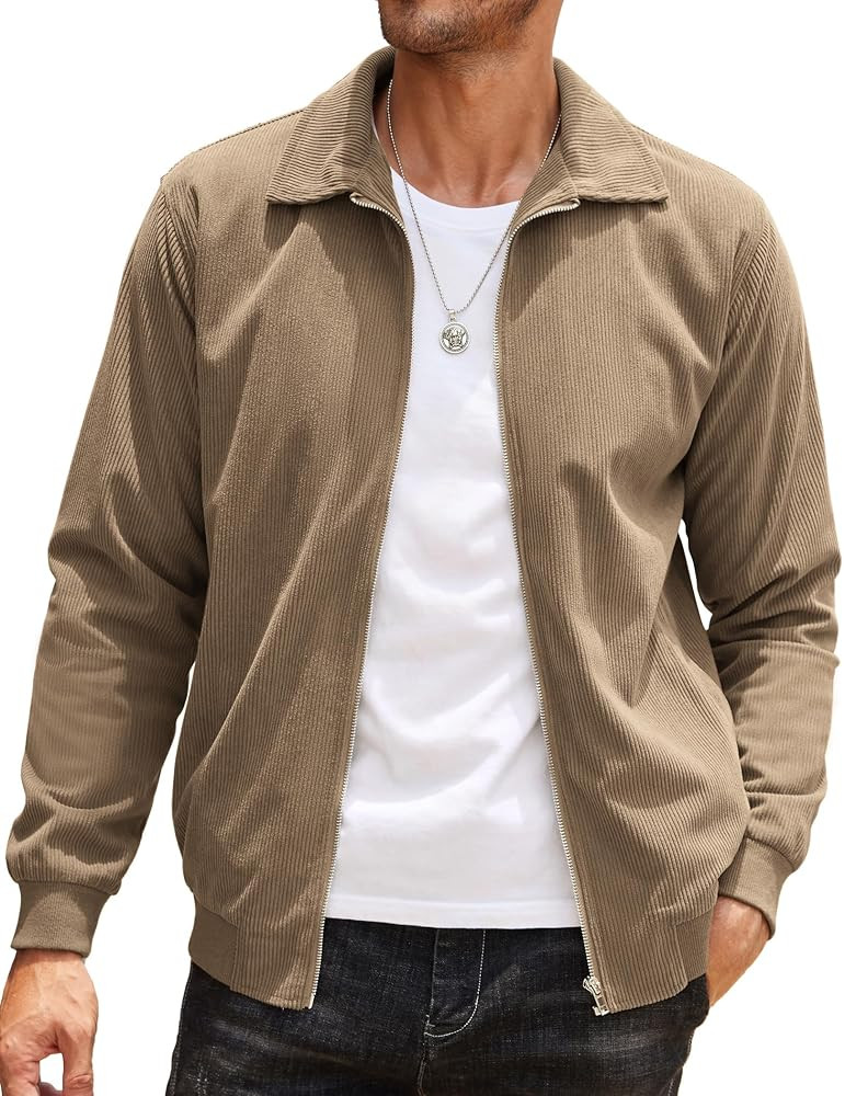 COOFANDY Men's Casual Corduroy Jacket Lightweight Zip Up Vintage Jacket Collared Bomber Jacket | Amazon (US)