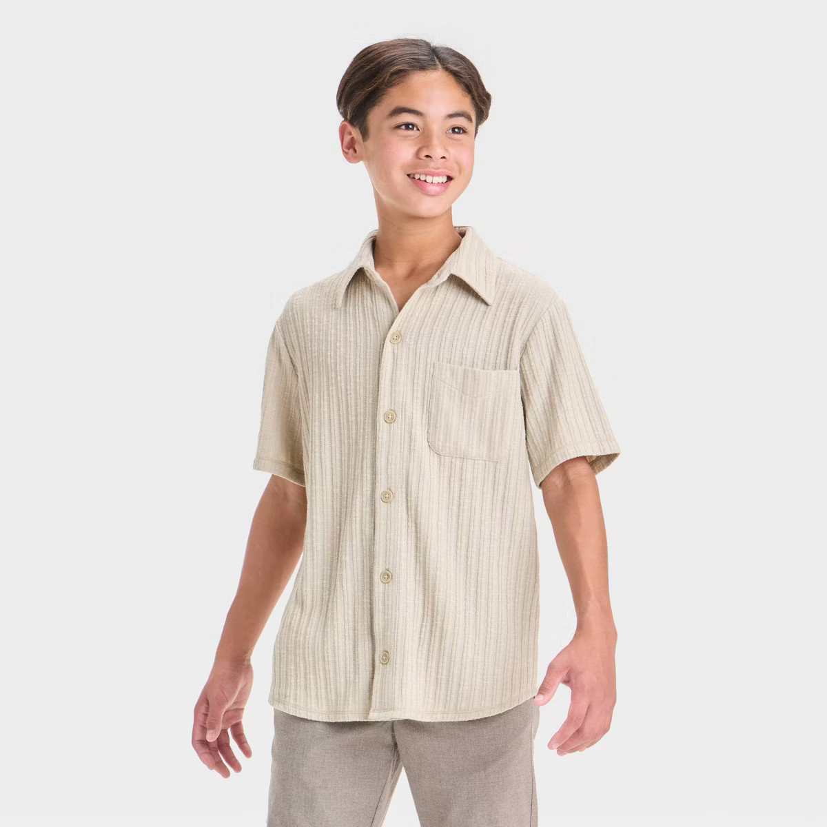 Boys' Short Sleeve Button-Up Textured Knit Top - art class™ | Target