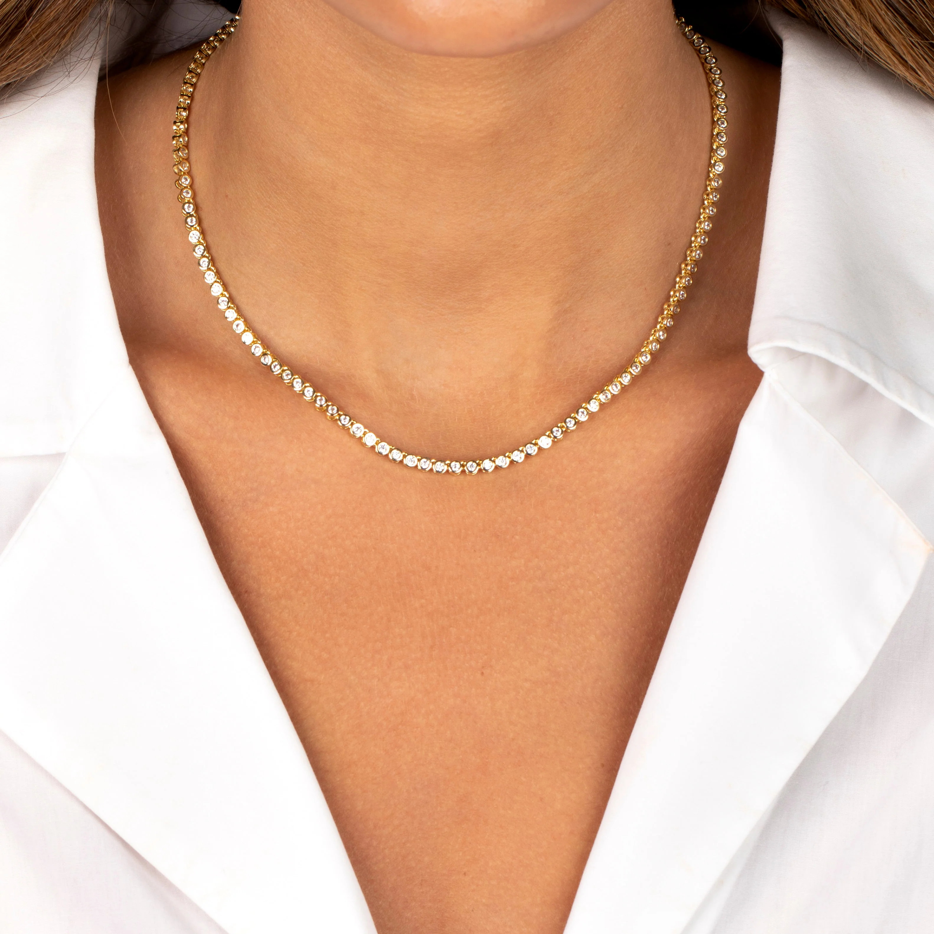 CZ Bezel Tennis Necklace by By Adina Eden Silver / 3 MM | Casual Chic Boutique