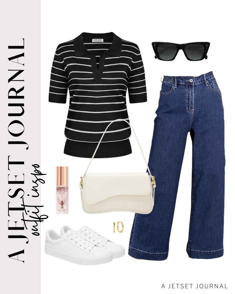 For this black polo sweater with white stripes paired with wide-leg jeans from Dokotoo, you can add this Amszke shoulder bag and wear SERNIAL white tennis shoes. Accessorize with SOJOS cat-eye polarized sunnies and ChicSilver huggie hoop earrings.

#LTKSeasonal #LTKSaleAlert #LTKTravel
 

 