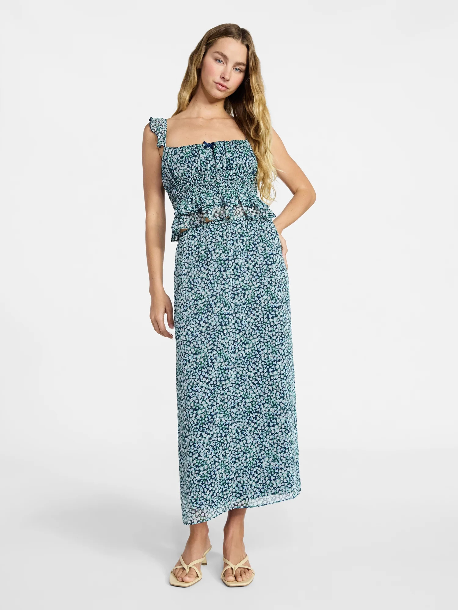 No Boundaries Printed Ruffle Tank and Skirt, 2-Piece Set, Women's | Walmart (US)