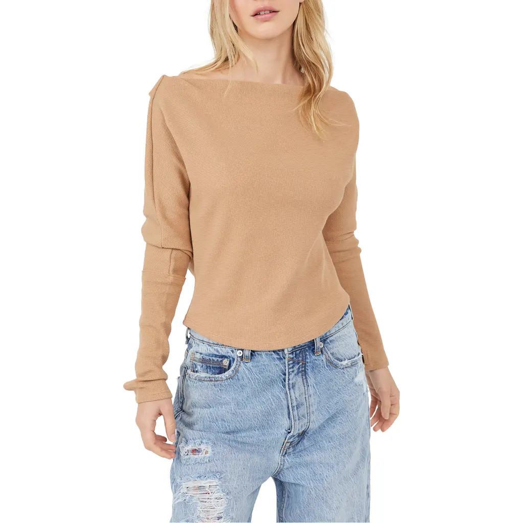 Free People We the Free Fuji Off the Shoulder Thermal Top in Camel at Nordstrom, Size X-Small | Nordstrom