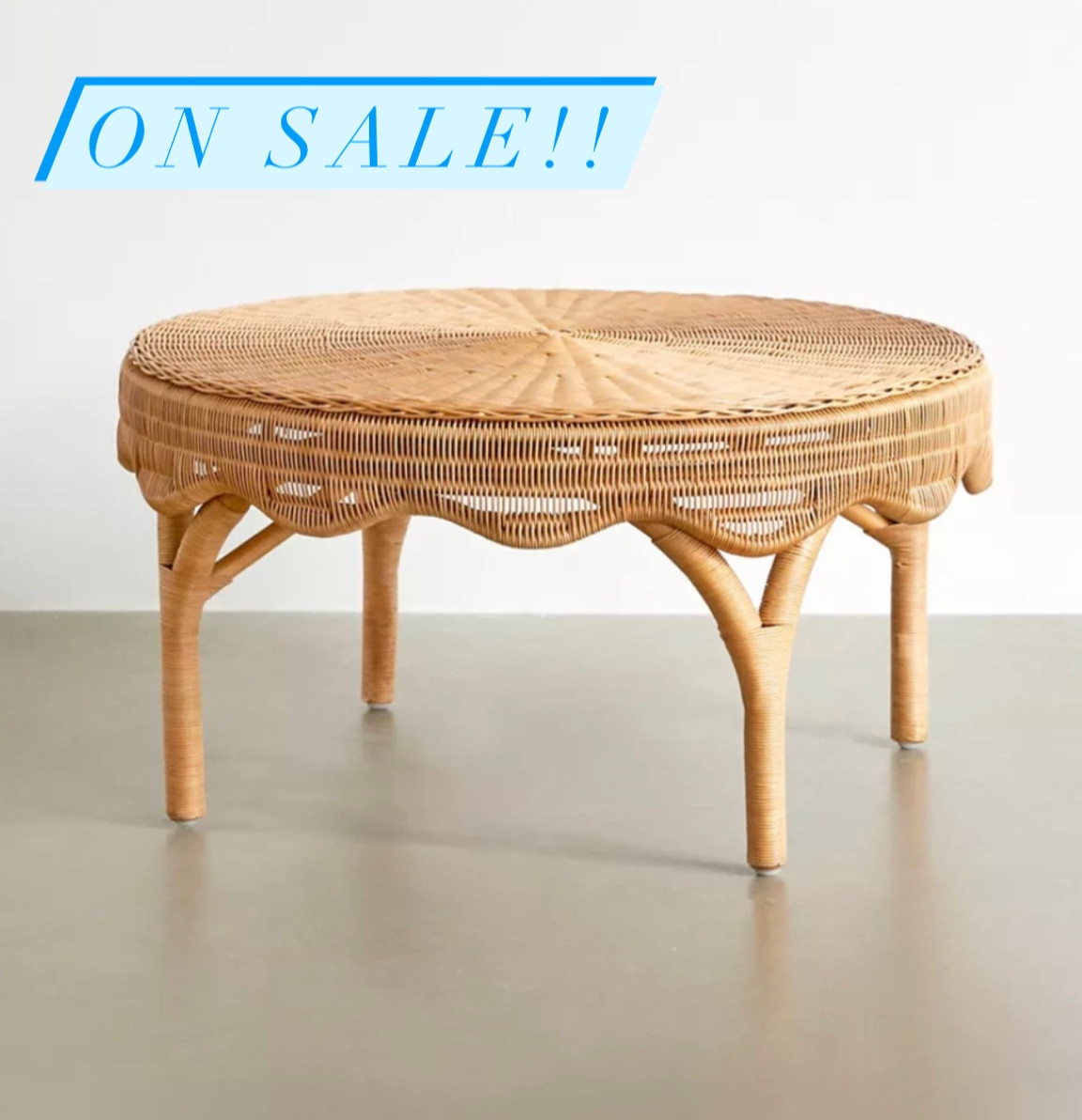 Scalloped wicker coffee table on sale!

Console table cocktail table living room decor home kid friendly grandmillennial style 

#LTKhome #LTKFind #LTKsalealert