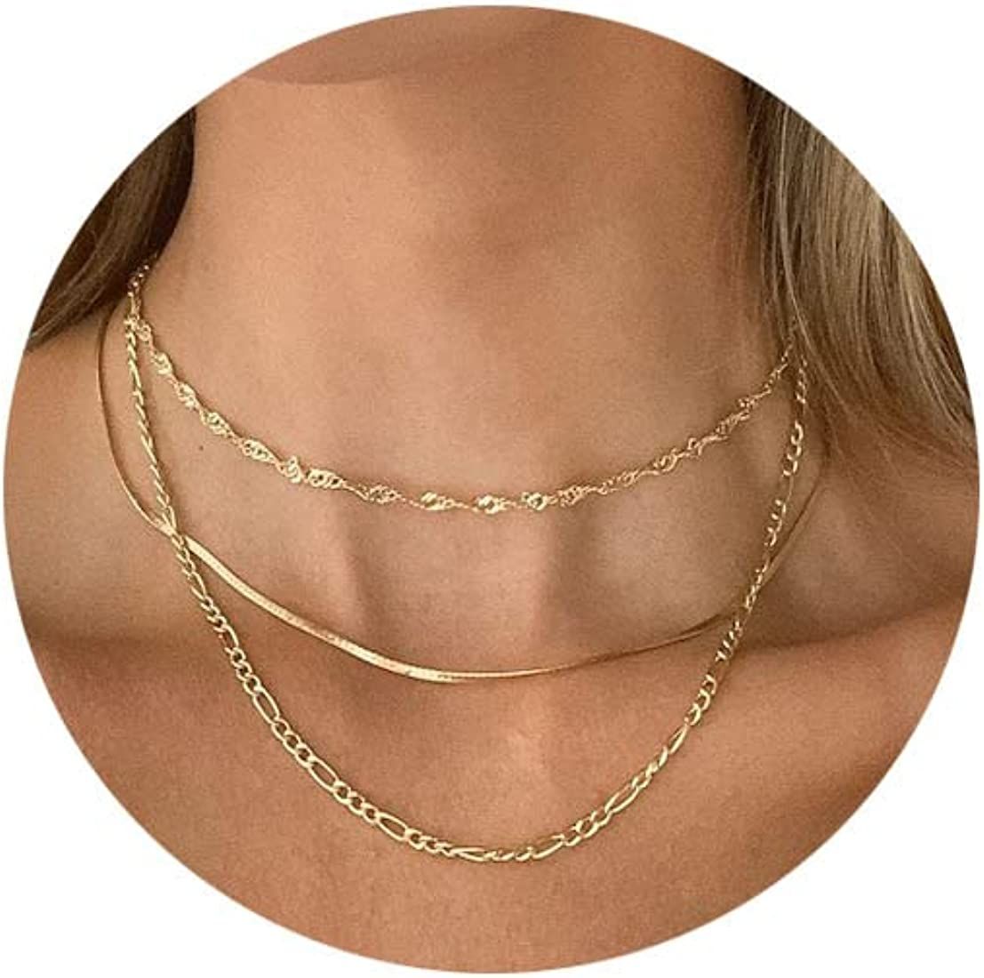 NECOCY Layered Gold Necklaces for Women, Dainty 14k Gold Plated Chain Choker Necklace for Women T... | Amazon (US)