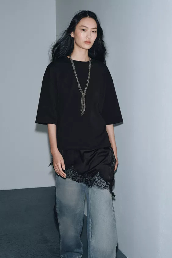 COMBINATION LACE T-SHIRT | Zara US