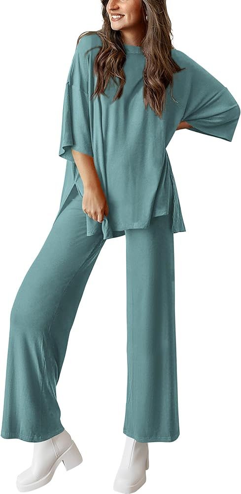 PRETTYGARDEN Womens Short Sleeve Pullover Tops And Wide Leg Pants Lounge Set | Amazon (US)