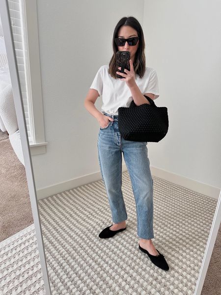 Rag & Bone cigarette Nina jeans- on sale! Can’t recommend these jeans more. Size up for a looser fit, trust me. The tapered leg is super flattering and the distressed wash is so pretty!

Tee- Everlane medium 
Jeans- Rag & Bone 25
Flats- Staud 35
Bag- Naghedi mini black 
Sunglasses- YSL

Jeans, jeans for petites, neutral capsule wardrobe, simple outfit idea, petite style, spring outfit. 

#LTKFind #LTKsalealert