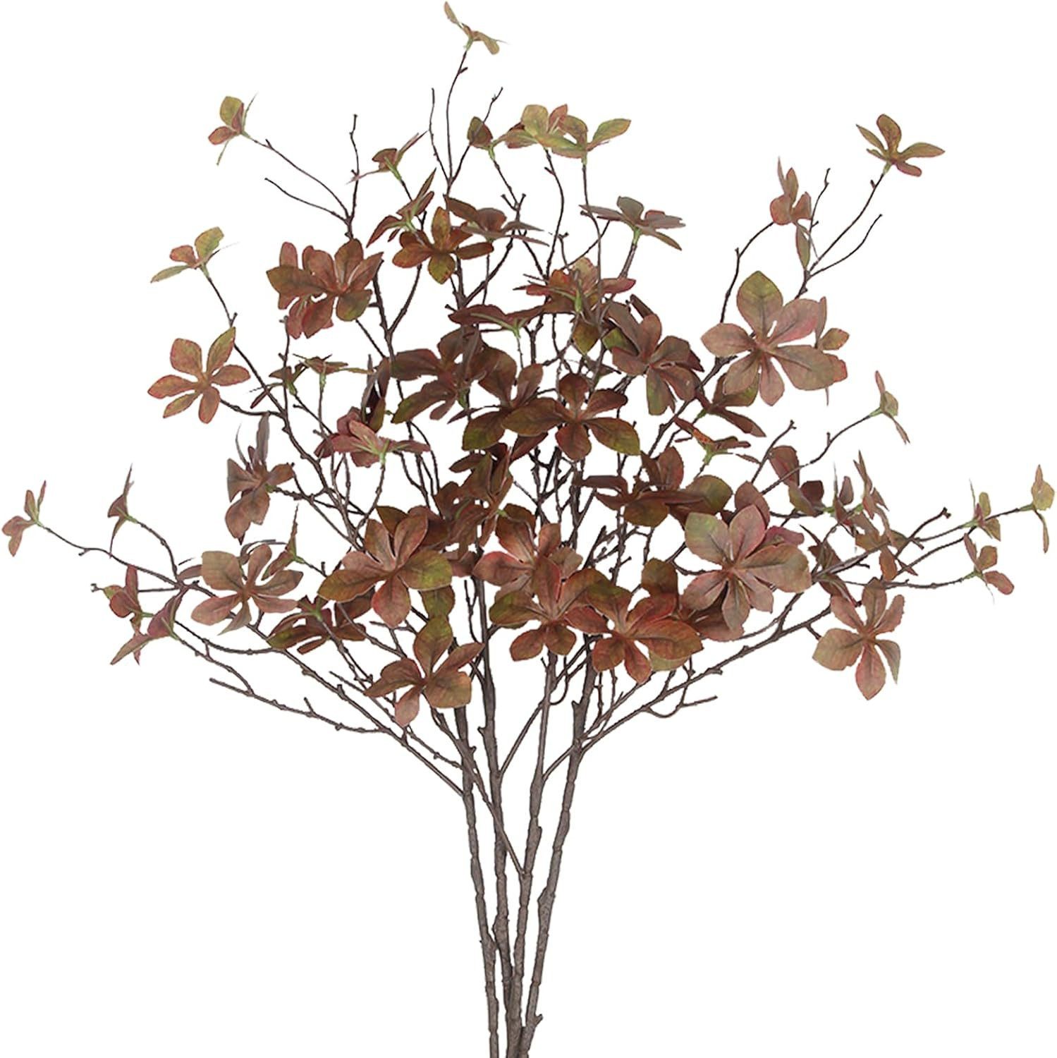 CISDUEO 4 Pcs Artificial Fall Leaves Stem Plants Fall Floral Stems Fake Leaves Silk Faux Fall Greenery Branches Brown with Long Stem for Vases Farmhouse Thanksgiving Autumn Centerpiece Halloween Decor | Amazon (US)