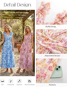 GRACE KARIN 2025 Women's Summer Floral Print Sleeveless Long Casual Flowy A Line Ruffle Wedding G... | Amazon (US)