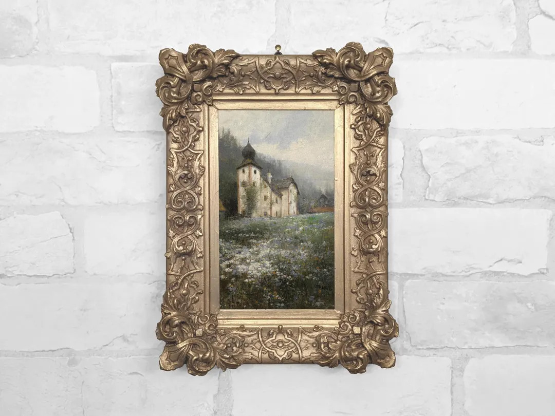 Antique Castle Landscape Miniature Oil Painting Print in Plaster Relief Frame - No. 99 - Etsy | Etsy (Global)