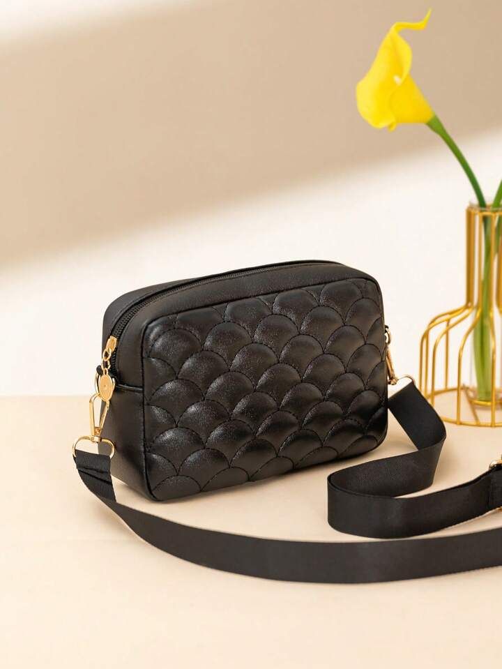 Quilted Square Bag Black Fashionable Adjustable Strap | SHEIN