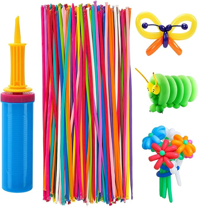 100 Pcs 260Q Balloons Kit with Pump - Kids Premium Latex Twisting Long Balloons to Make Animals F... | Amazon (US)