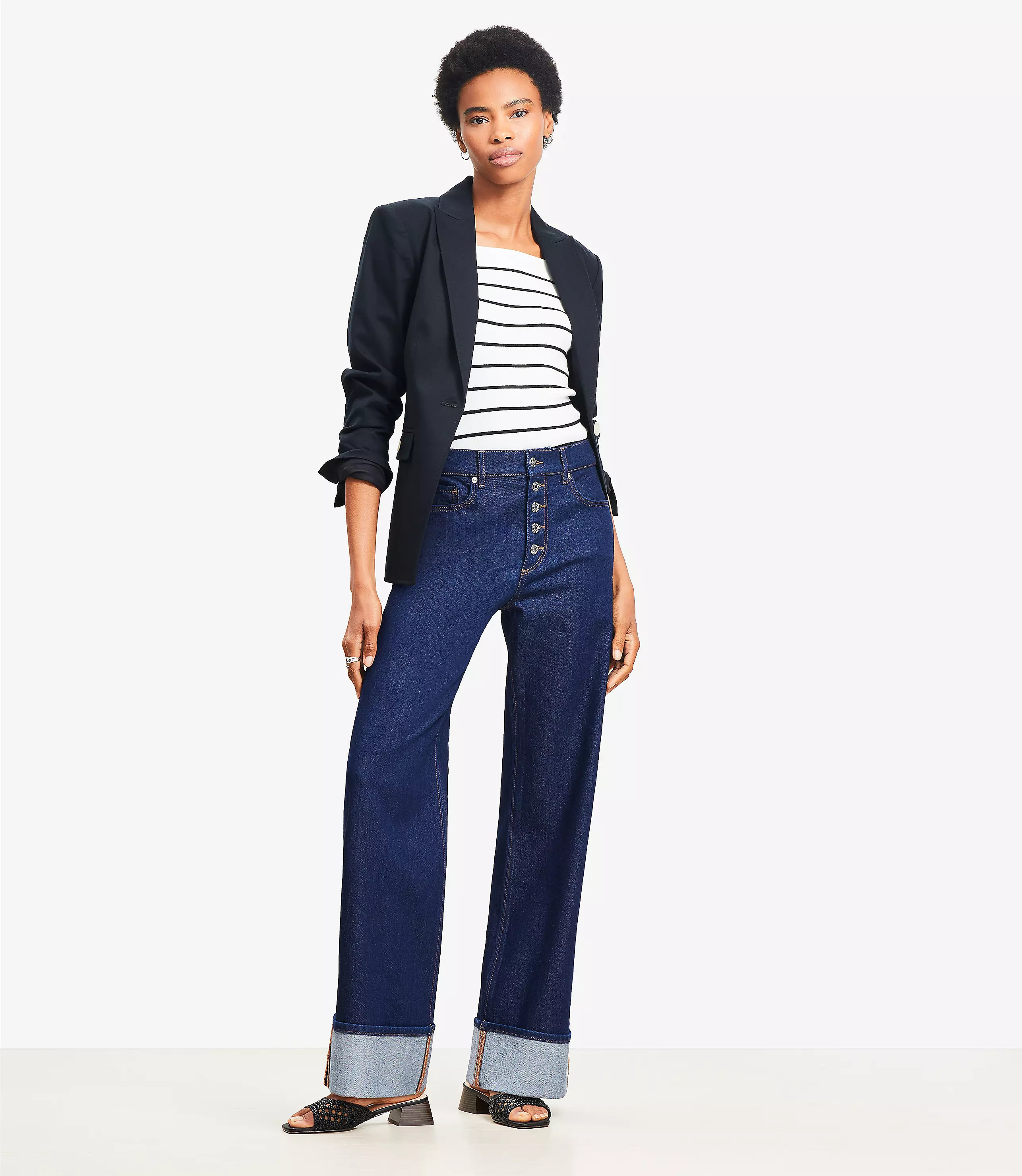 Tall Cuffed High Rise Wide Leg Jeans in Rinse Wash | LOFT