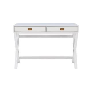 44 in. Rectangular White 2 Drawer Writing Desk with Built-In Storage | The Home Depot