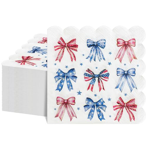 NatNarr 100 Pcs 4th of July Napkins, Disposable Patriotic Napkins Red Blue American Flag Bow Memorial Day Cocktail Napkins for 250th Anniversary Decorations Independence Day | Amazon (US)