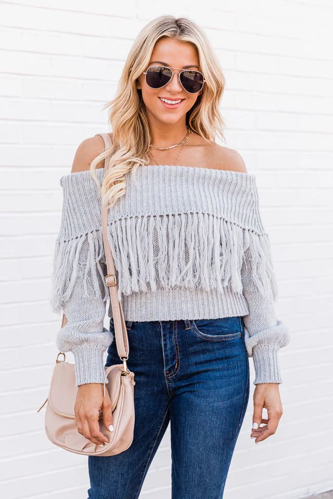 Go Your Own Way Grey Fringe Sweater FINAL SALE | The Pink Lily Boutique