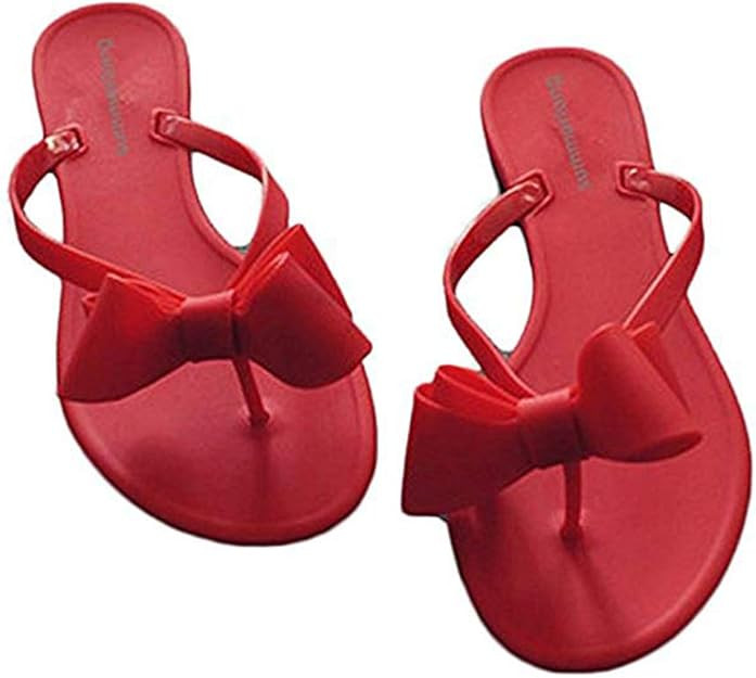 Womens Flip Flops Bow Jelly Sandals Dress Summer Beach Shoes Thong Slippers | Amazon (US)