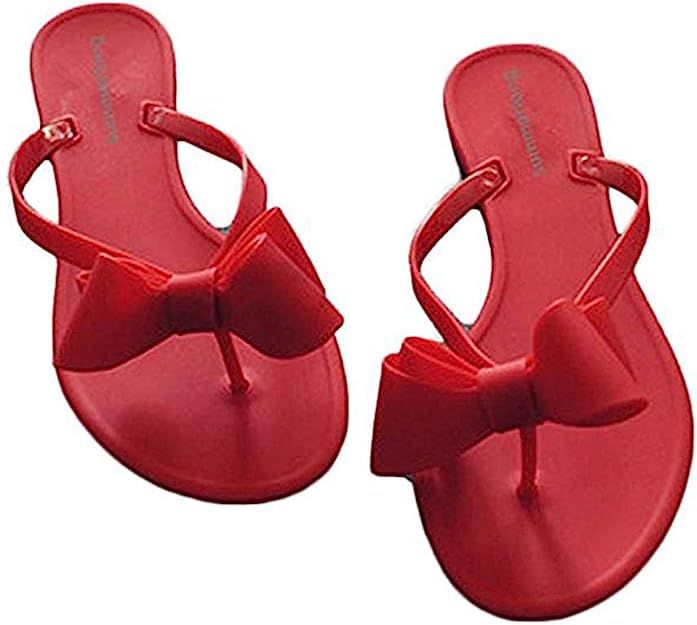 Womens Flip Flops Bow Jelly Sandals Dress Summer Beach Shoes Thong Slippers | Amazon (US)