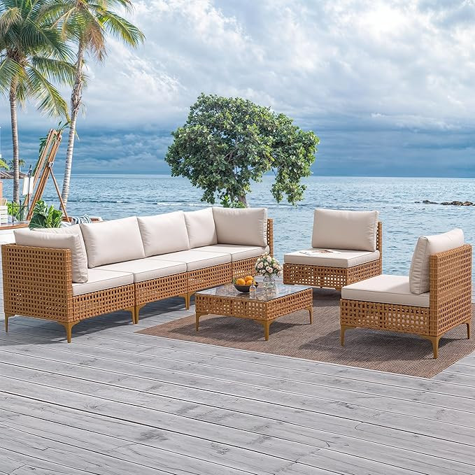 YITAHOME 7-Piece Patio Furniture Set, All-Weather PE Wicker Patio Conversation Set for Backyard D... | Amazon (US)