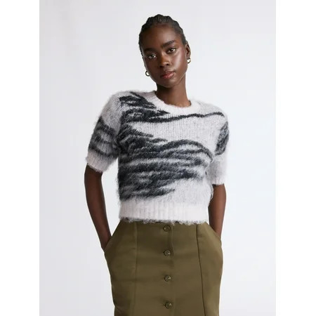 Scoop Women s and Women’s Plus Fluffy Sweater with Short Sleeves Lightweight Sizes XS-4X | Walmart (US)