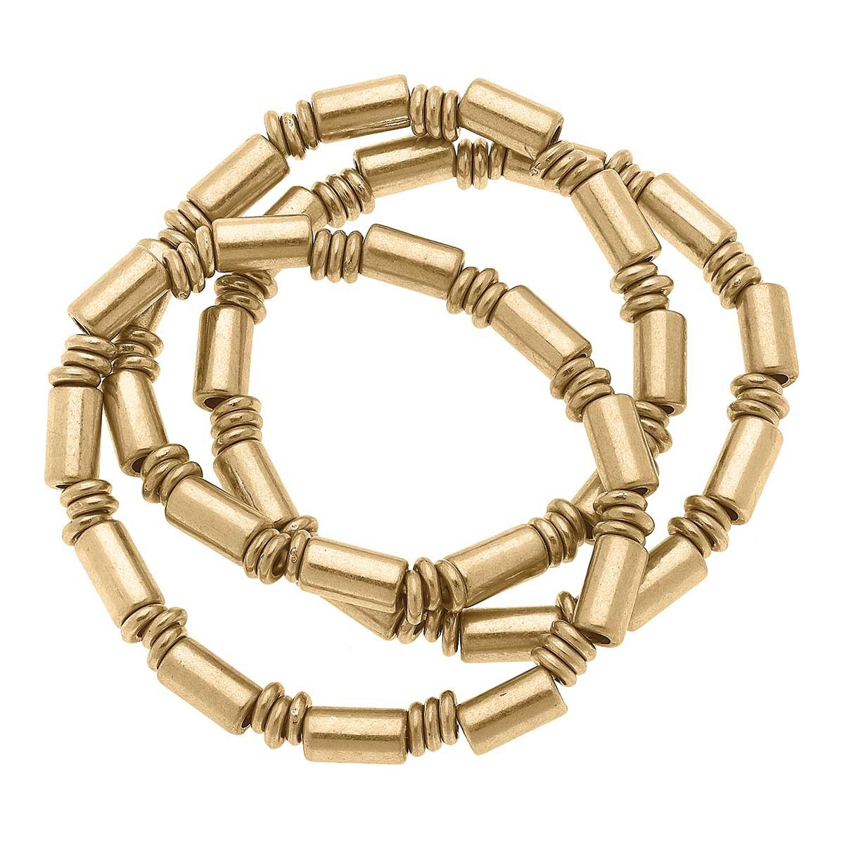 Harley Metal-Plated Bead Bracelets in Worn Gold - Set of 3 | CANVAS