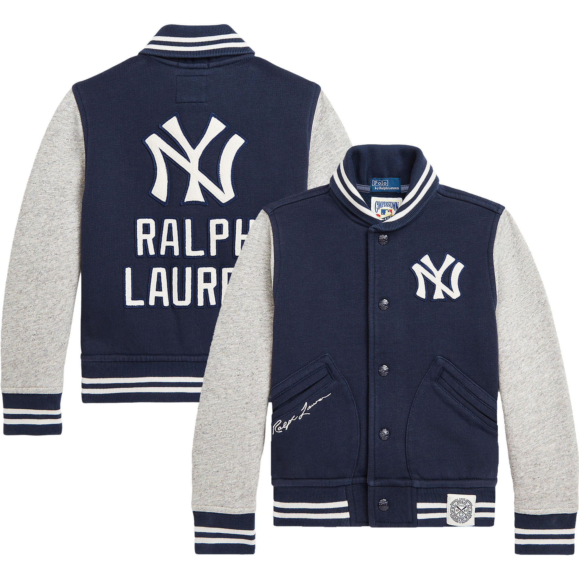 Youth Polo Ralph Lauren Navy/Heather Gray New York Yankees Vintage Fleece Full-Snap Jacket | Fanatics