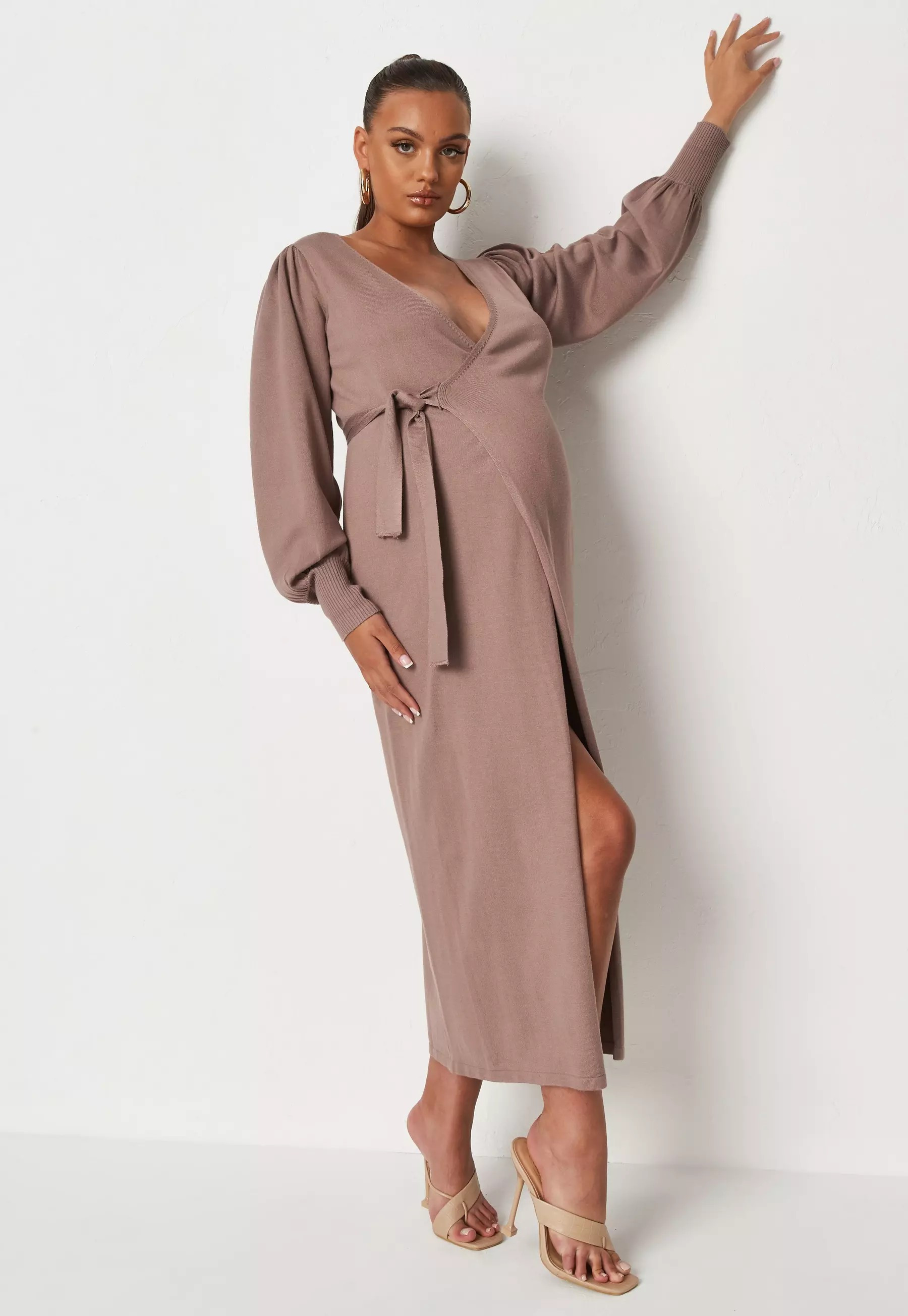 Mocha Knit Wrap Maternity Dress | Missguided (US & CA)