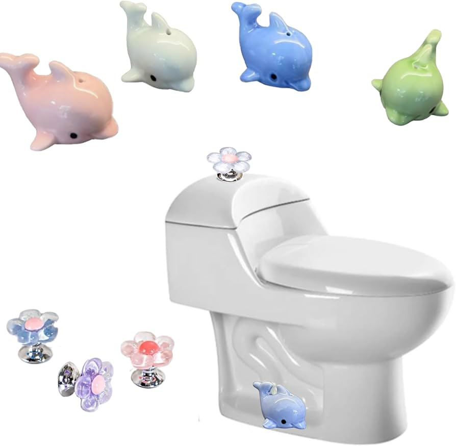 Toilet Bolt Caps，dolphin Decorative Toilet Bolt Covers，Flower Shaped Toilet Tank Button，Toi... | Amazon (US)
