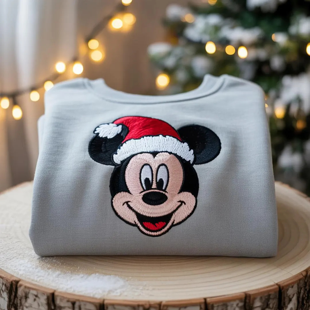 Christmas Mk Mouse Santa Embroidered Sweatshirt, WDW Cartoon Embroidered Shirt, Cartoon Fan Gift,... | Etsy (US)