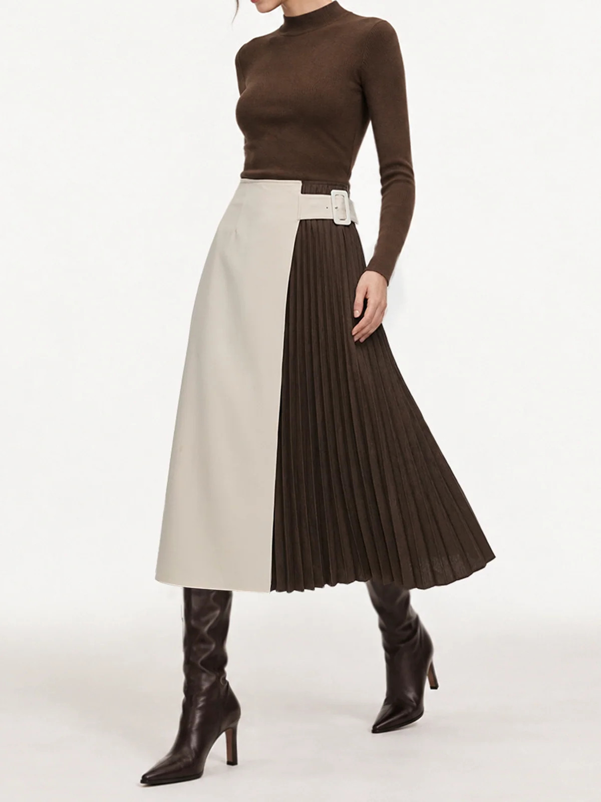 Color\u2011Block Pleated Midi Skirt | Commense